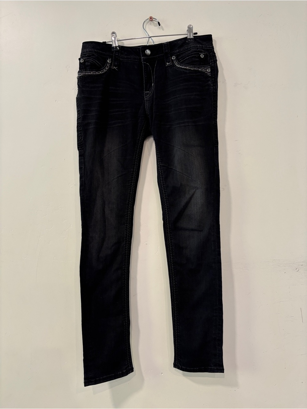 Rock Revival Women’s Black Dark Wash Skinny Jeans Rhinestone 5-Pocket Denim 29